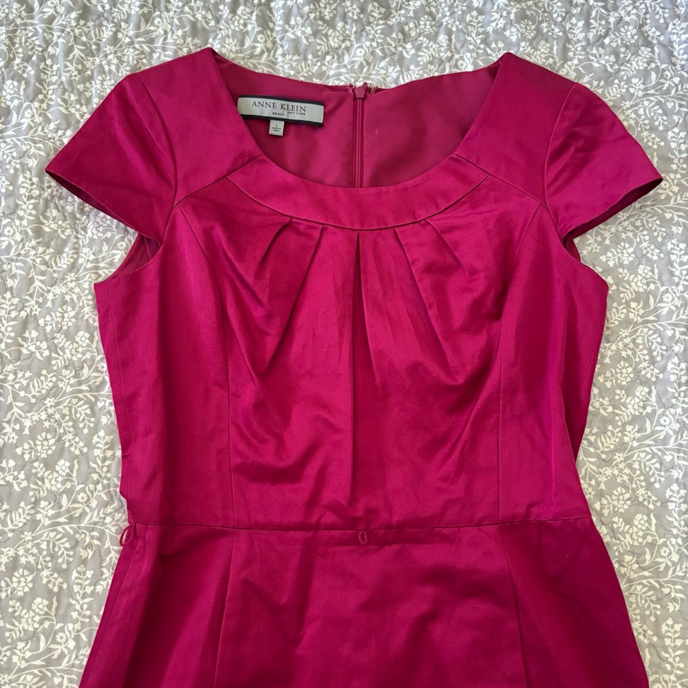 Elegant Anne Klein Magenta Pink Purple Silk Midi Dress Size 2